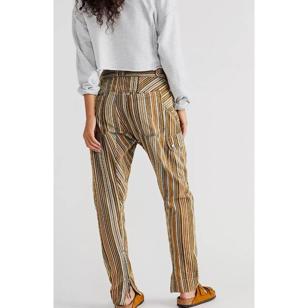 Free People Break The Rules Slim Pants Green Brown Ivory 6 - Picture 5 of 5